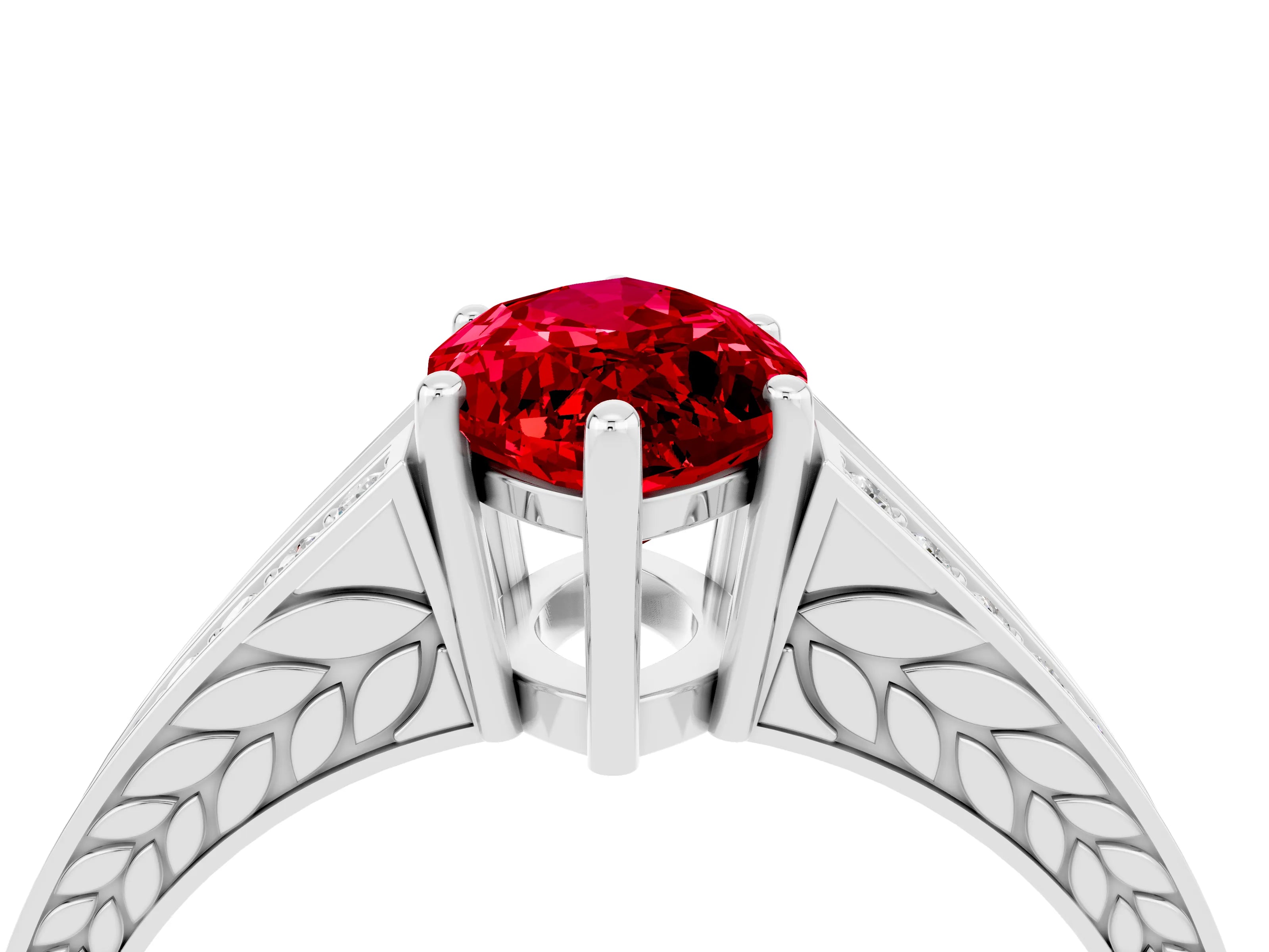 White gold Marquise Cut Ruby Split Shank Ring with Pavé Band and Four-Prong Setting_4