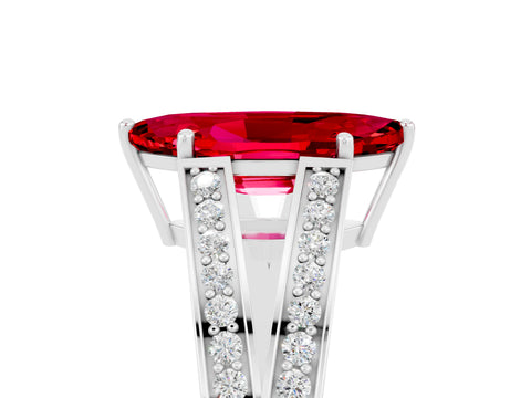 White gold Marquise Cut Ruby Split Shank Ring with Pavé Band and Four-Prong Setting_5
