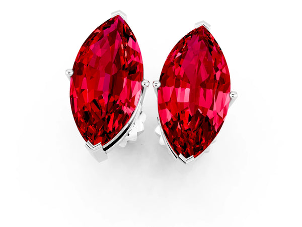 Silver Marquise Cut Ruby Stud Earrings