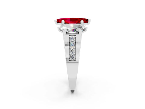 White gold Marquise Cut Ruby Three-Stone Ring with Channel Set Band and Four-Prong Setting_2