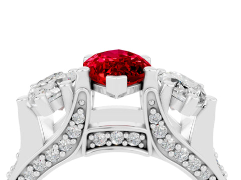 White gold Marquise Cut Ruby Three-Stone Ring with Channel Set Band and Four-Prong Setting_4