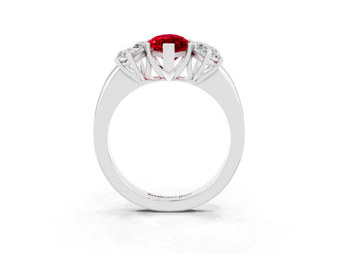 White gold Marquise Cut Ruby Three-Stone Ring with Four-Prong Setting and Classic Band_3