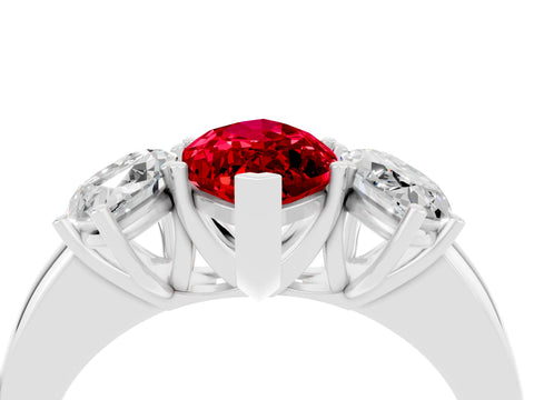 White gold Marquise Cut Ruby Three-Stone Ring with Four-Prong Setting and Classic Band_4