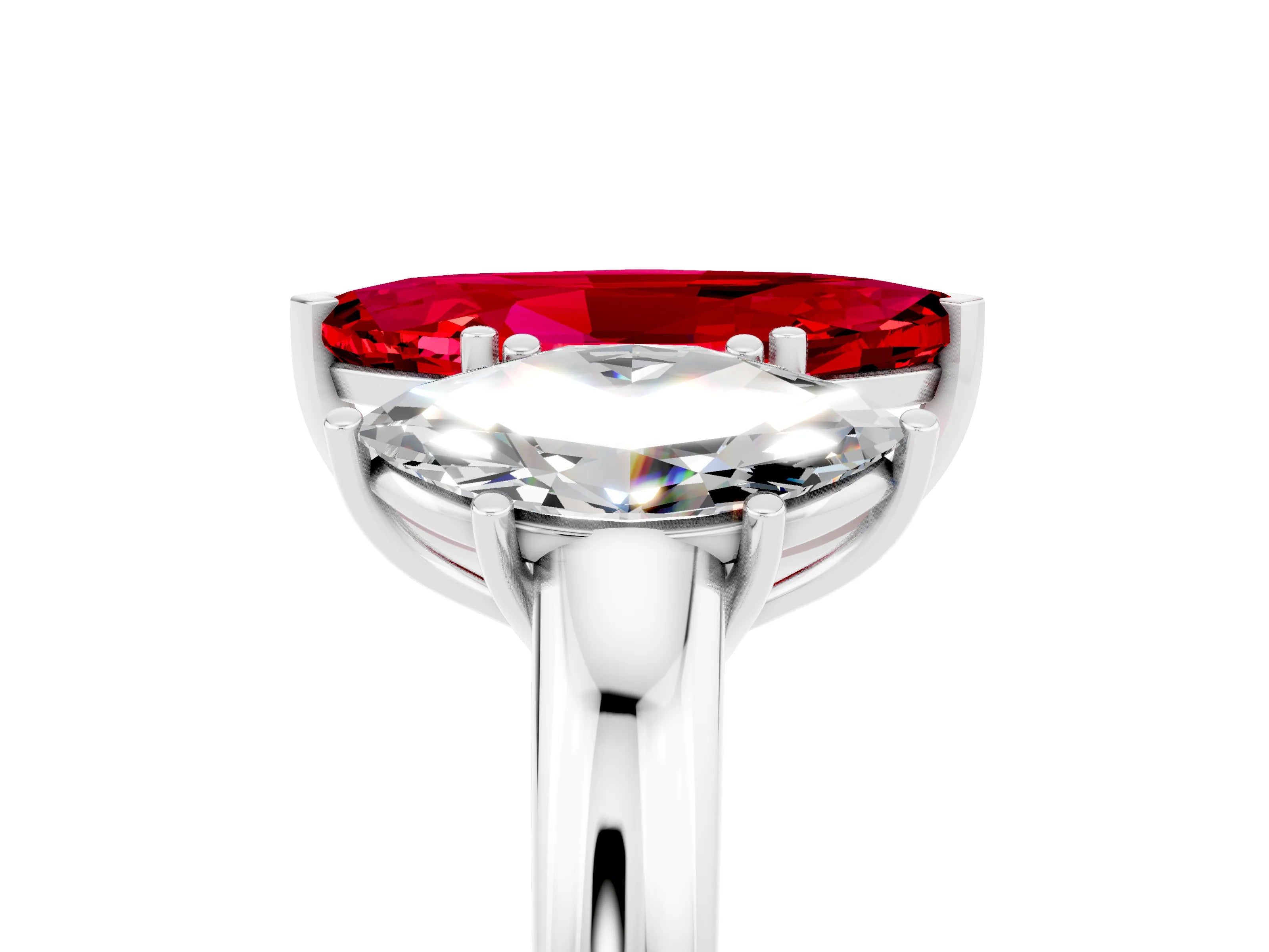 White gold Marquise Cut Ruby Three-Stone Ring with Four-Prong Setting and Classic Band_5