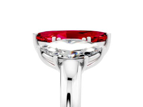 White gold Marquise Cut Ruby Three-Stone Ring with Four-Prong Setting and Classic Band_5