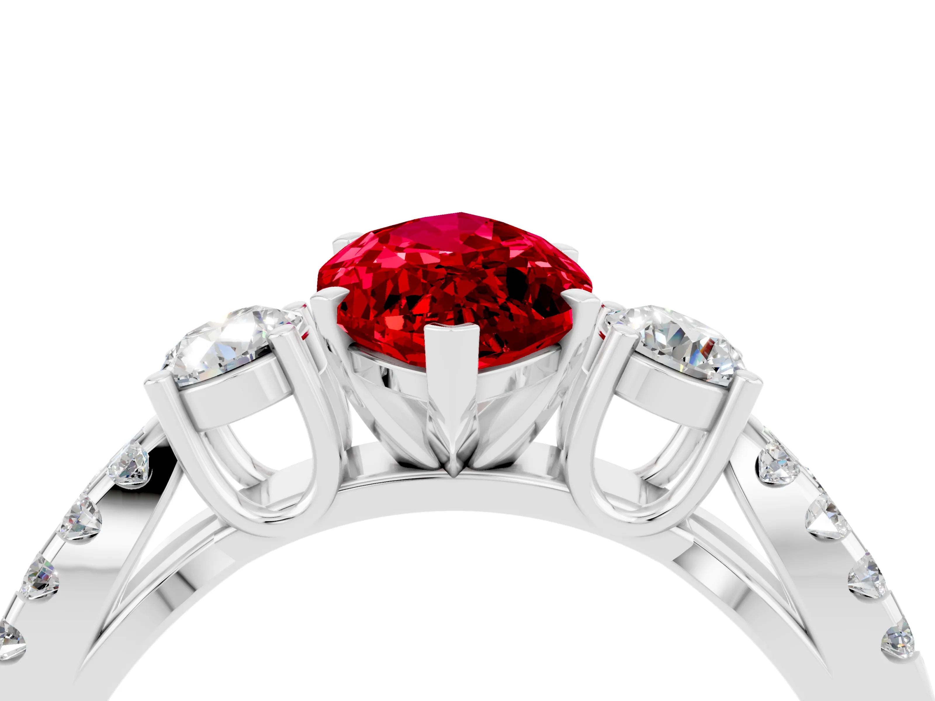 White gold Marquise Cut Ruby Three-Stone Ring with Pavé Split Shank and Four-Prong Setting_16