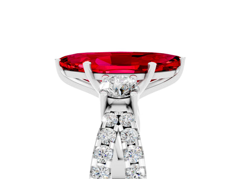White gold Marquise Cut Ruby Three-Stone Ring with Pavé Split Shank and Four-Prong Setting_17