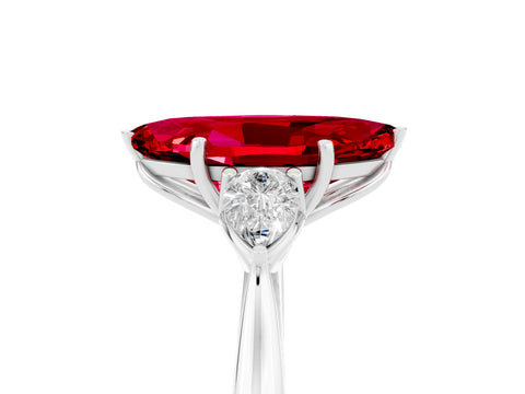 White gold Marquise Cut Ruby Three-Stone Ring with Pear Side Stones and Four-Prong Setting_17