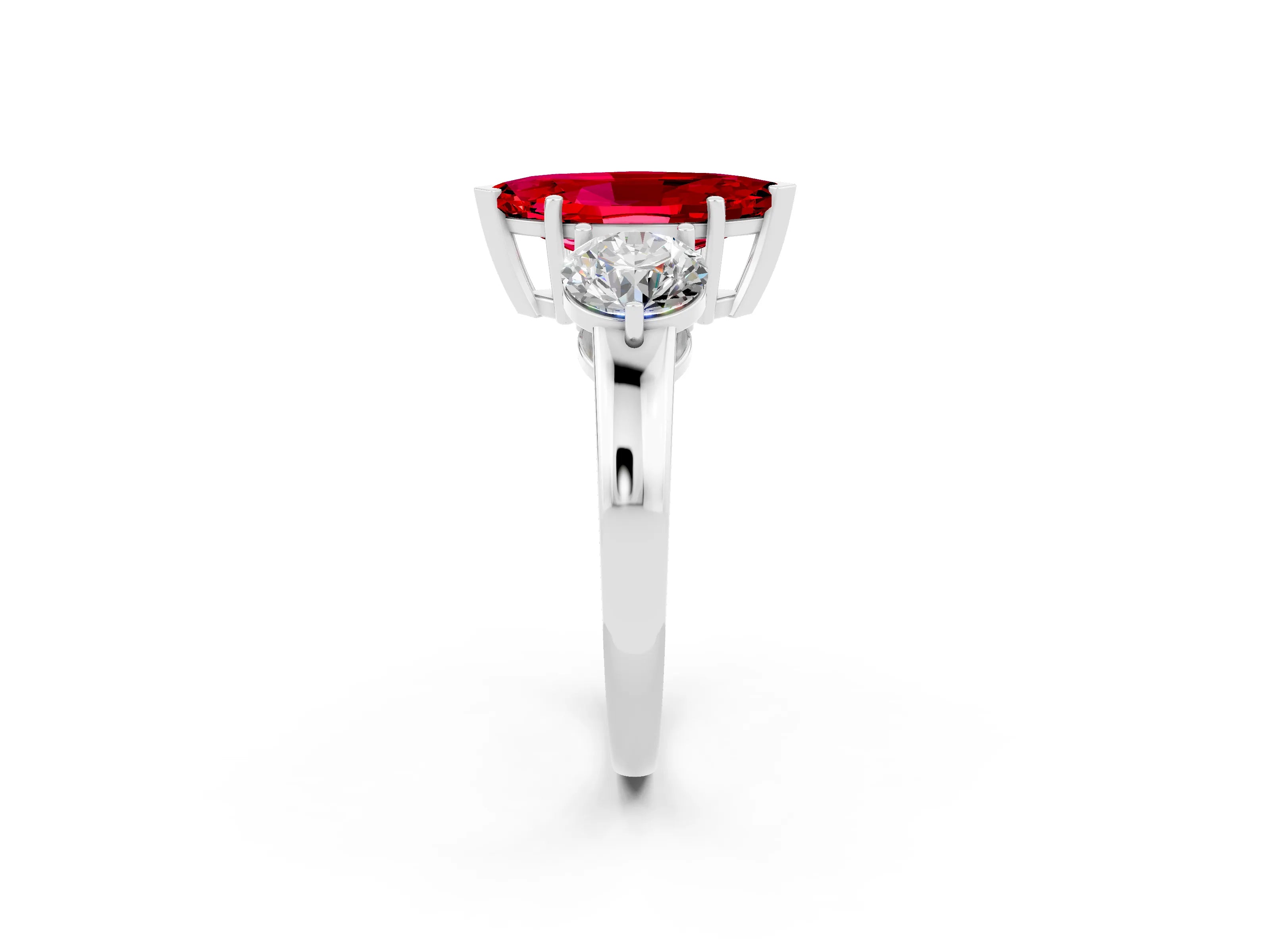 White gold Marquise Cut Ruby Three-Stone Ring with Prong Setting and Classic Band_2