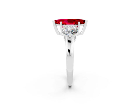White gold Marquise Cut Ruby Three-Stone Ring with Prong Setting and Classic Band_2