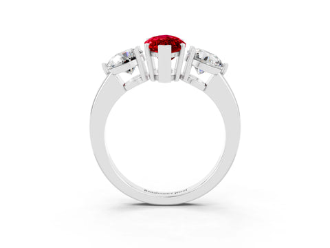 White gold Marquise Cut Ruby Three-Stone Ring with Prong Setting and Classic Band_3