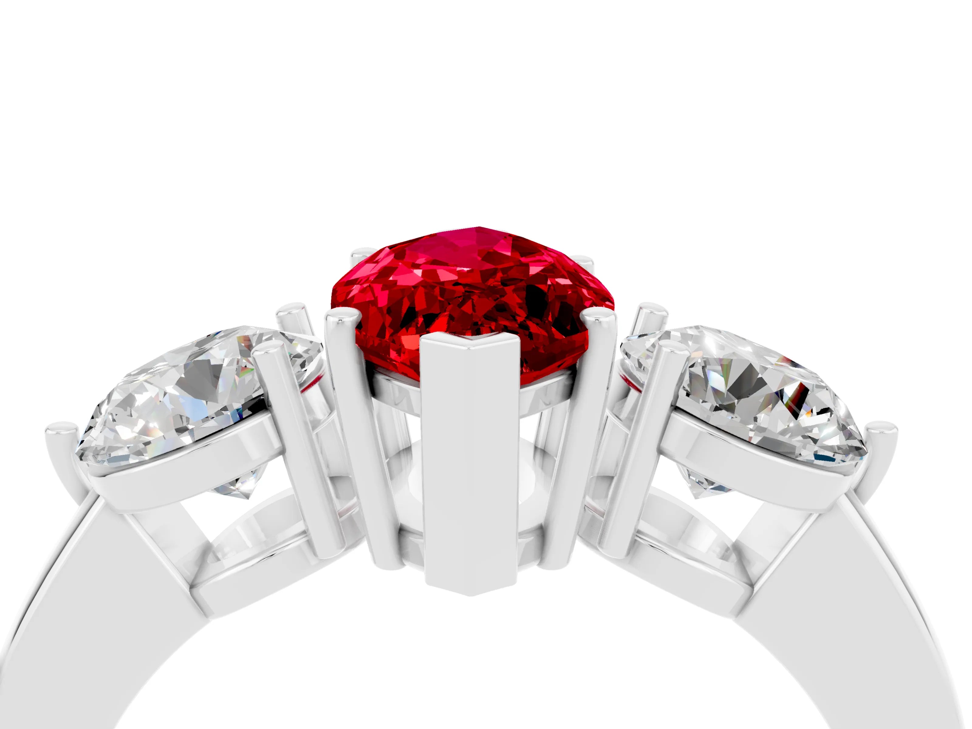 White gold Marquise Cut Ruby Three-Stone Ring with Prong Setting and Classic Band_4