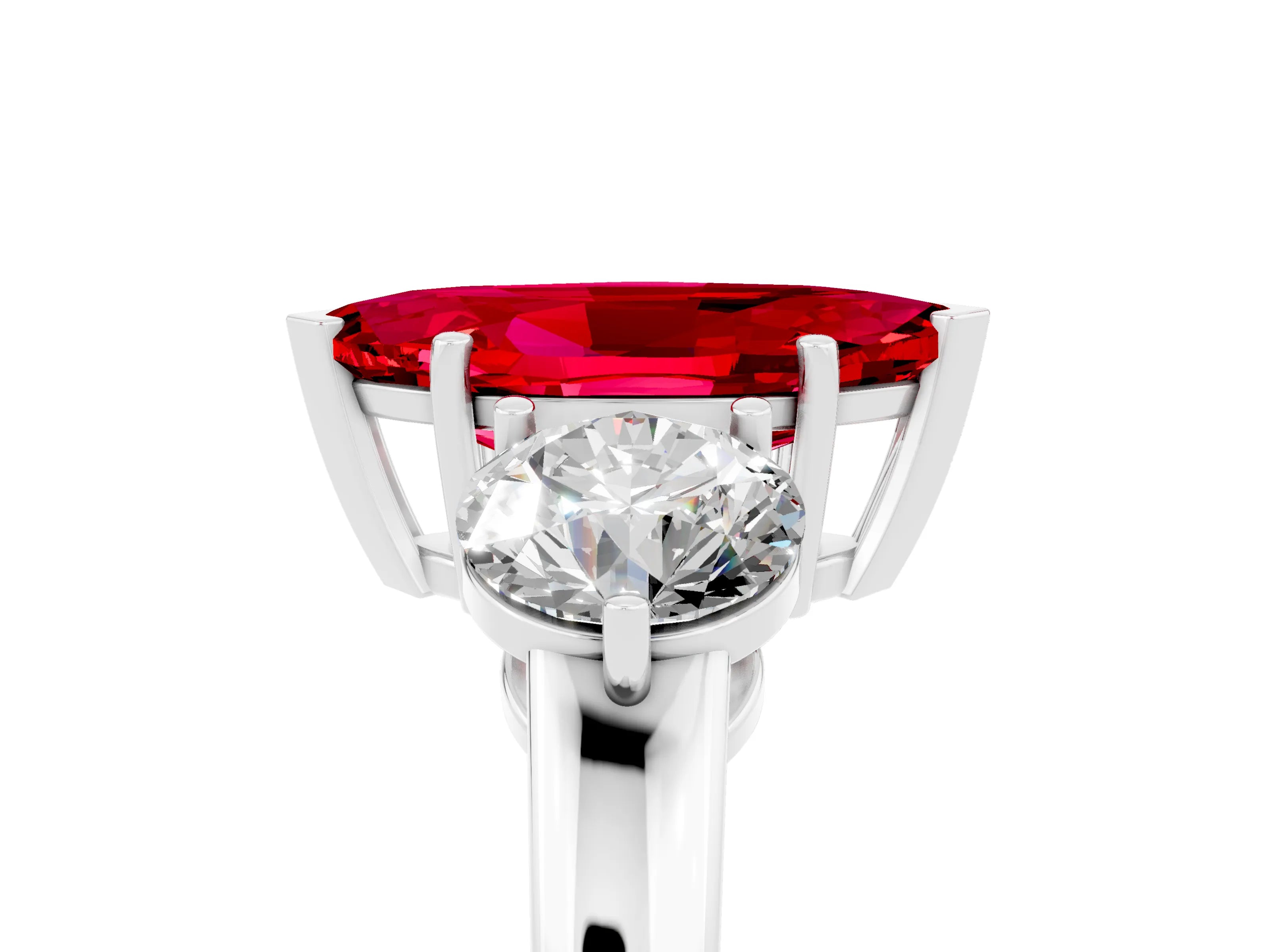 White gold Marquise Cut Ruby Three-Stone Ring with Prong Setting and Classic Band_5