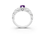 White gold Marquise Cut Solitaire Amethyst Leaf-Inspired Vine Band Ring with Prong Setting_3
