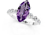 White gold Marquise Cut Solitaire Amethyst Ring with Pave Band and Four-Prong Setting_1