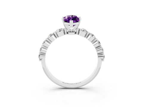 White gold Marquise Cut Solitaire Amethyst Ring with Pave Band and Four-Prong Setting_3