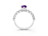 White gold Marquise Cut Solitaire Amethyst Ring with Pave Band and Four-Prong Setting_3