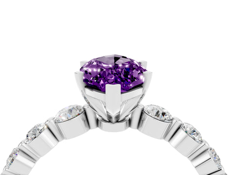 White gold Marquise Cut Solitaire Amethyst Ring with Pave Band and Four-Prong Setting_4