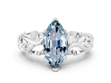 White gold Marquise Cut Solitaire Aquamarine Leaf-Inspired Vine Band Ring with Prong Setting
