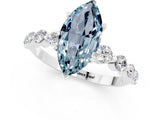White gold Marquise Cut Solitaire Aquamarine Ring with Pave Band and Four-Prong Setting_1