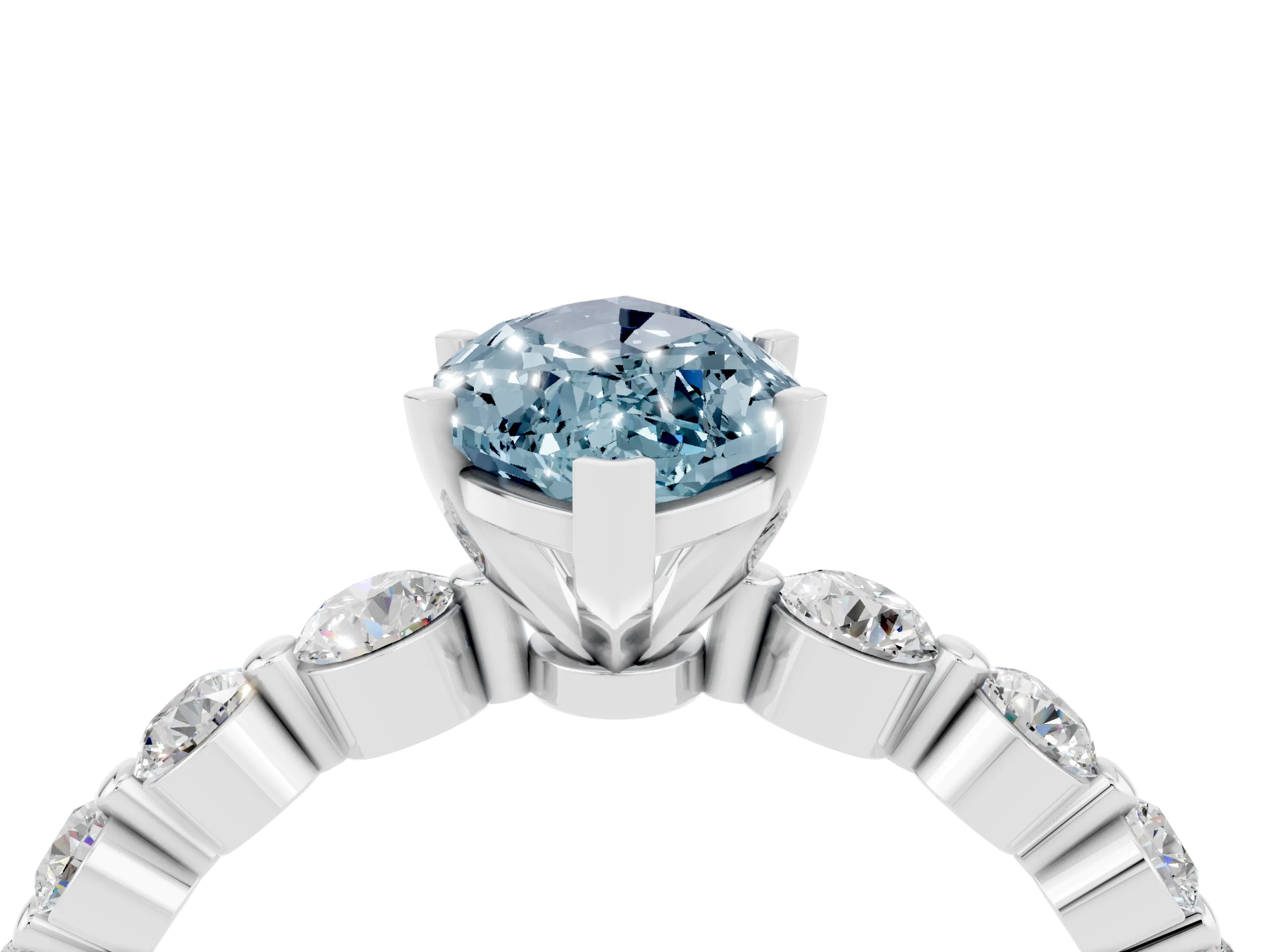 White gold Marquise Cut Solitaire Aquamarine Ring with Pave Band and Four-Prong Setting_4