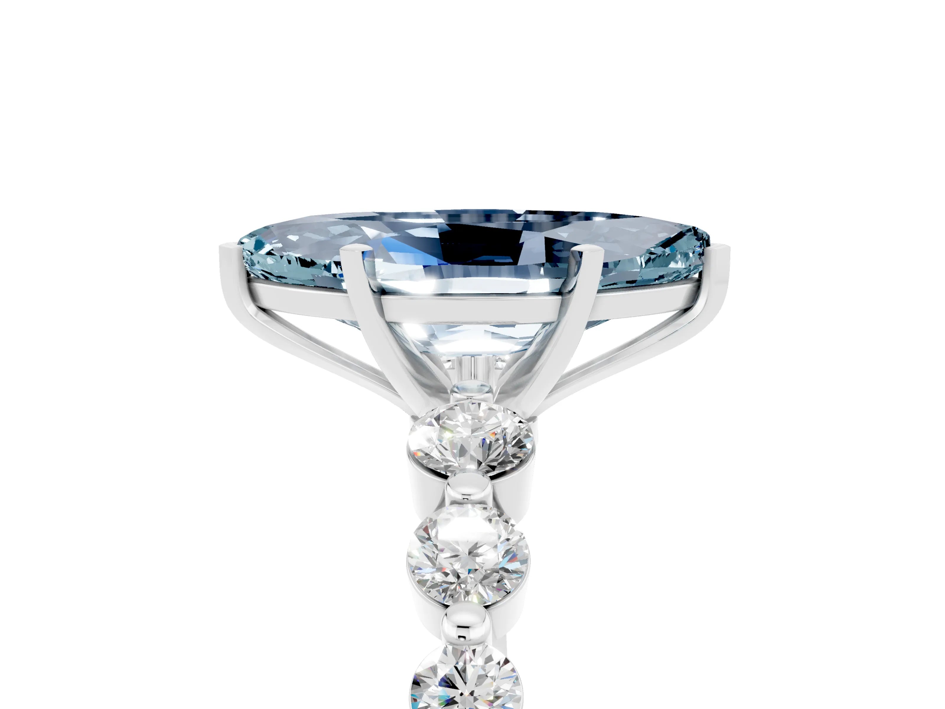 White gold Marquise Cut Solitaire Aquamarine Ring with Pave Band and Four-Prong Setting_5