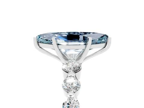 White gold Marquise Cut Solitaire Aquamarine Ring with Pave Band and Four-Prong Setting_5