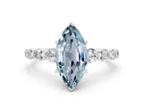 White gold Marquise Cut Solitaire Aquamarine Ring with Pave Band and Four-Prong Setting