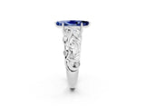 White gold Marquise Cut Solitaire Blue Sapphire Leaf-Inspired Vine Band Ring with Prong Setting_2