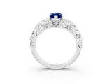 White gold Marquise Cut Solitaire Blue Sapphire Leaf-Inspired Vine Band Ring with Prong Setting_3