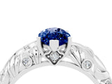 White gold Marquise Cut Solitaire Blue Sapphire Leaf-Inspired Vine Band Ring with Prong Setting_4