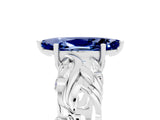 White gold Marquise Cut Solitaire Blue Sapphire Leaf-Inspired Vine Band Ring with Prong Setting_5