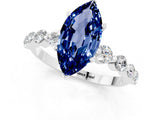 White gold Marquise Cut Solitaire Blue Sapphire Ring with Pave Band and Four-Prong Setting_1