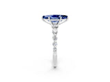 White gold Marquise Cut Solitaire Blue Sapphire Ring with Pave Band and Four-Prong Setting_2