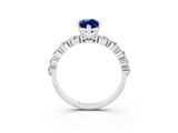 White gold Marquise Cut Solitaire Blue Sapphire Ring with Pave Band and Four-Prong Setting_3