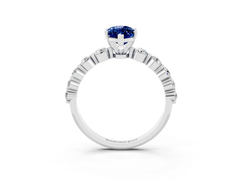 White gold Marquise Cut Solitaire Blue Sapphire Ring with Pave Band and Four-Prong Setting_3