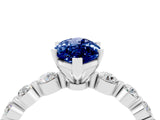 White gold Marquise Cut Solitaire Blue Sapphire Ring with Pave Band and Four-Prong Setting_4