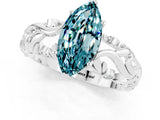 White gold Marquise Cut Solitaire Blue Topaz Leaf-Inspired Vine Band Ring with Prong Setting_1