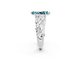 White gold Marquise Cut Solitaire Blue Topaz Leaf-Inspired Vine Band Ring with Prong Setting_2