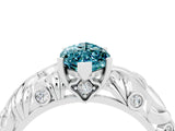 White gold Marquise Cut Solitaire Blue Topaz Leaf-Inspired Vine Band Ring with Prong Setting_4