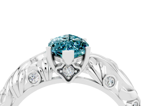 White gold Marquise Cut Solitaire Blue Topaz Leaf-Inspired Vine Band Ring with Prong Setting_4