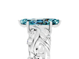 White gold Marquise Cut Solitaire Blue Topaz Leaf-Inspired Vine Band Ring with Prong Setting_5