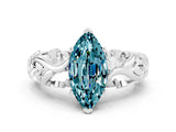 White gold Marquise Cut Solitaire Blue Topaz Leaf-Inspired Vine Band Ring with Prong Setting