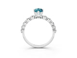 White gold Marquise Cut Solitaire Blue Topaz Ring with Pave Band and Four-Prong Setting_3