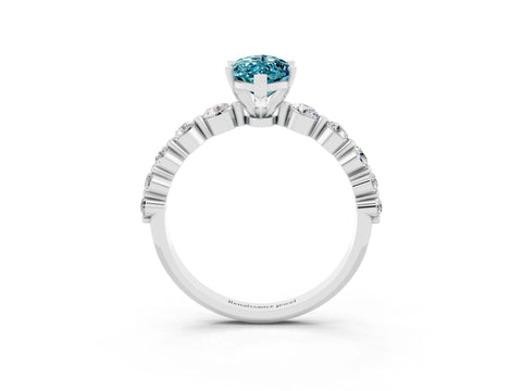 White gold Marquise Cut Solitaire Blue Topaz Ring with Pave Band and Four-Prong Setting_3