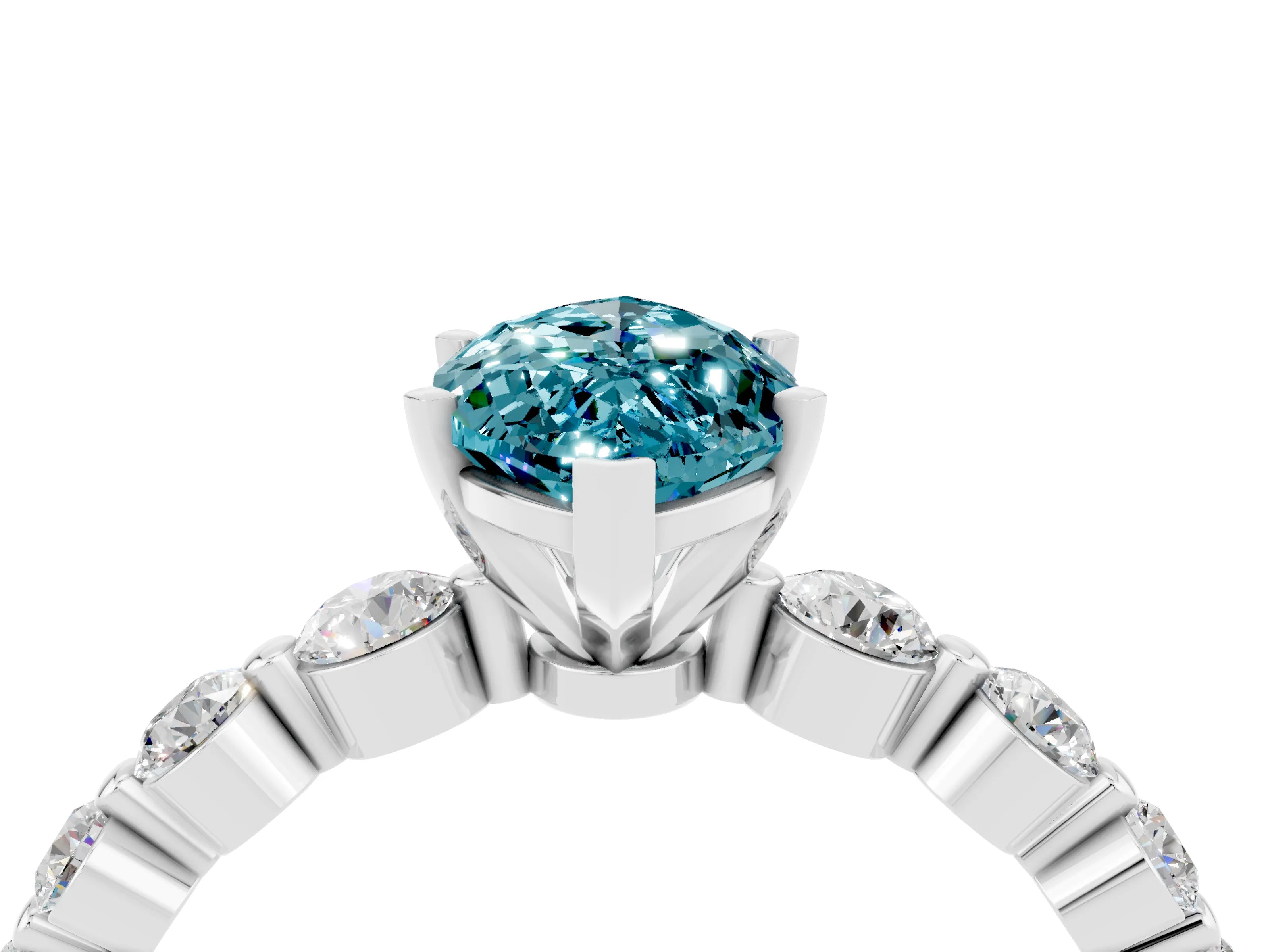 White gold Marquise Cut Solitaire Blue Topaz Ring with Pave Band and Four-Prong Setting_4