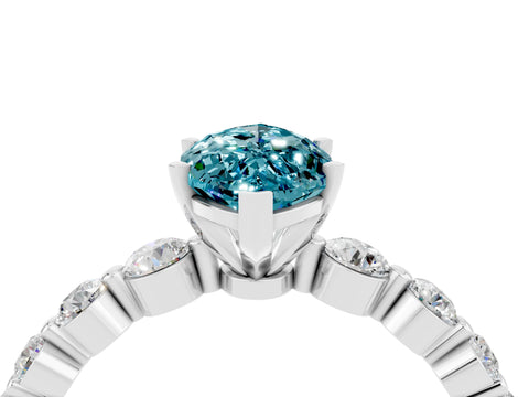 White gold Marquise Cut Solitaire Blue Topaz Ring with Pave Band and Four-Prong Setting_4