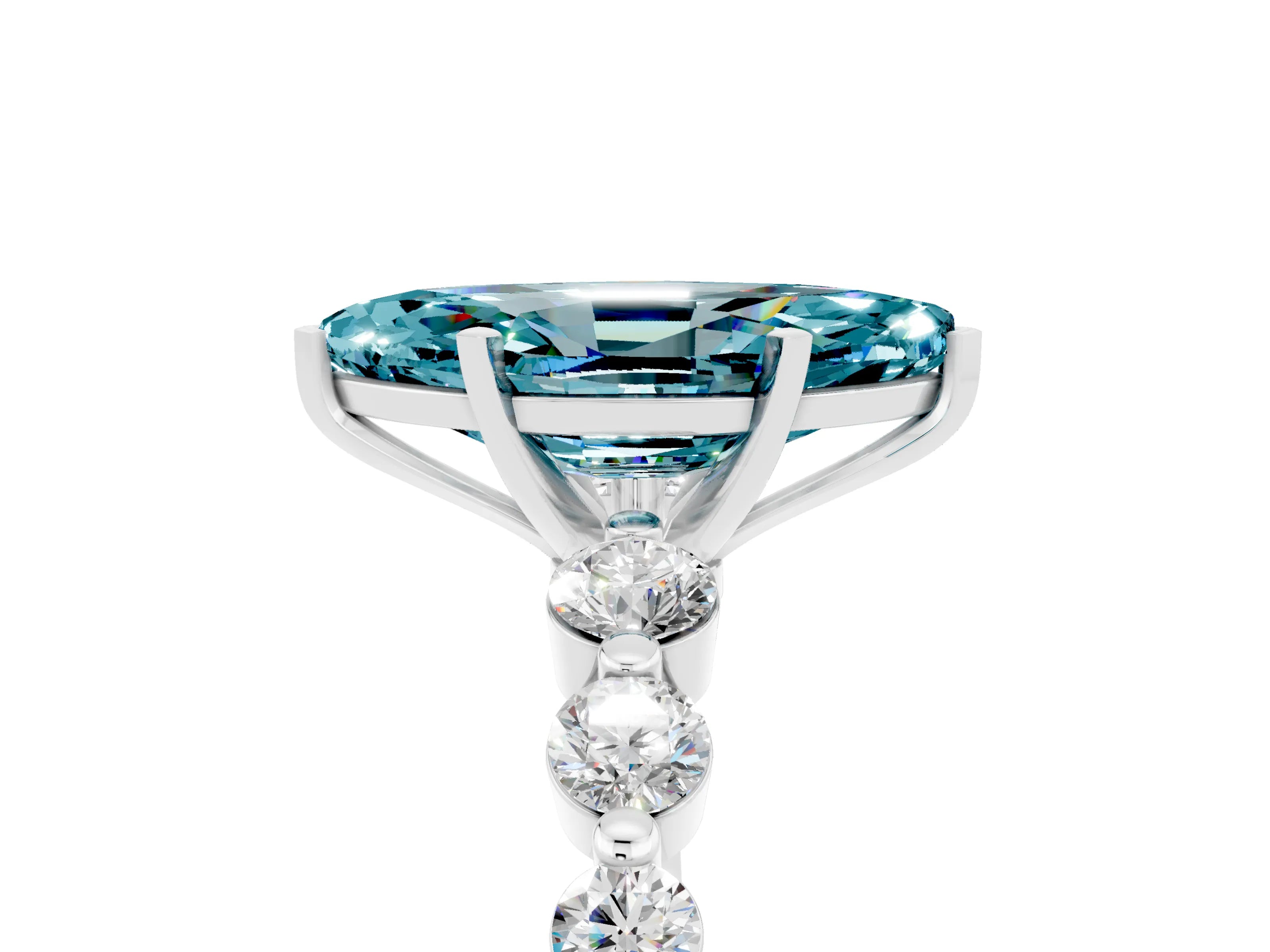 White gold Marquise Cut Solitaire Blue Topaz Ring with Pave Band and Four-Prong Setting_5
