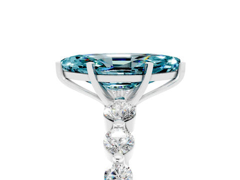 White gold Marquise Cut Solitaire Blue Topaz Ring with Pave Band and Four-Prong Setting_5