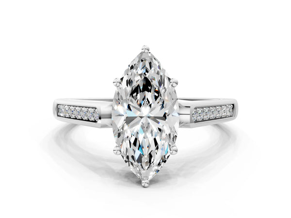 Platinum Marquise Cut Solitaire Cathedral Diamond Engagement Ring with Channel-Set Band and Four-Prong Setting